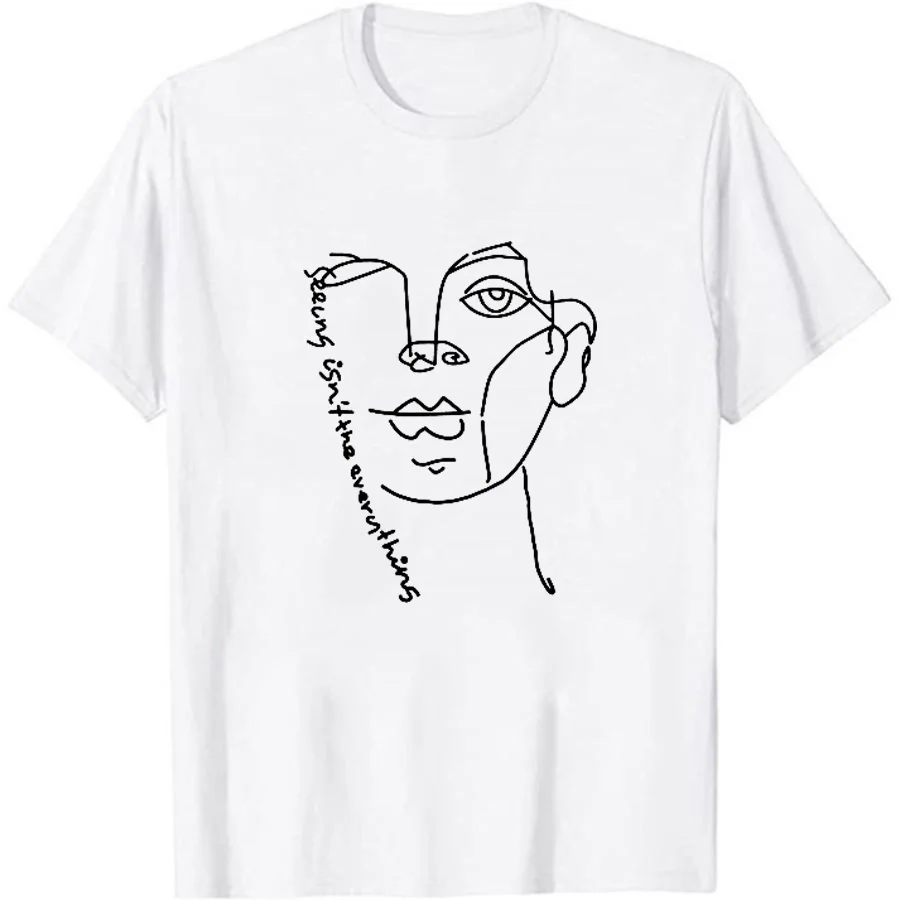 

Unisex Sarcastic Humor T Shirt Seeing Isn't The Everythings Graphic T-shirt Abstract Funny Line Drawn Face Print Tees Tops