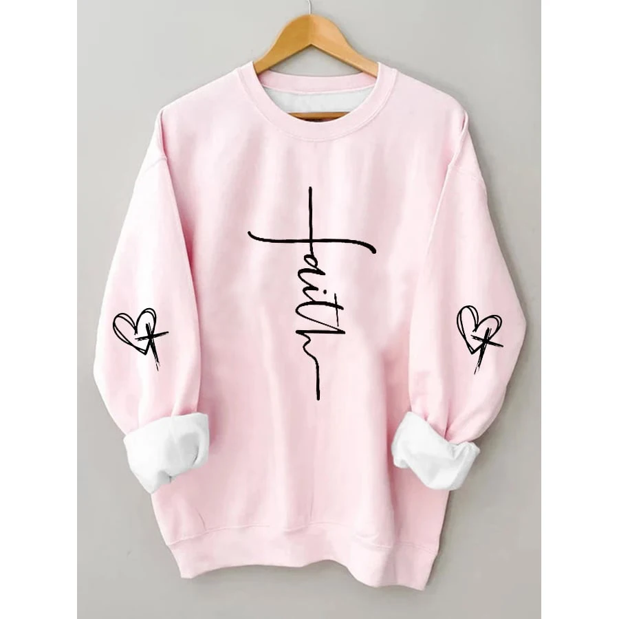 

Rheaclot Faith Love Cross Print Women's Retro Vintage Cotton Long Sleeves Sweatshirt