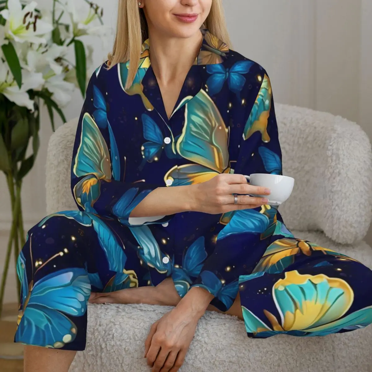 Пижамы женские пастельные бабочки комната пижамы красочные животные из двух