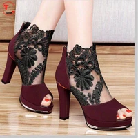 2022 sexy prom wedding shoes sandals with coarse heels spring and summer new european american waterproof mesh gauze shoes x17