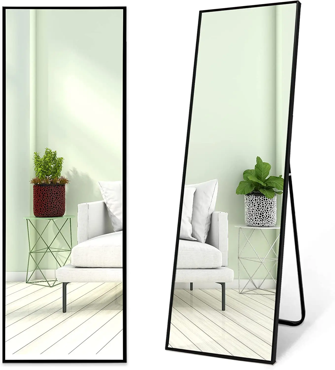 

Wall Mirror Full Length .Floor Standing with Aluminum Alloy Thin Frame for Bedroom Living Room, 63” X20” Black