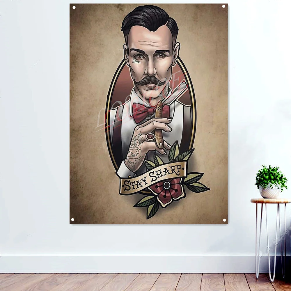 

Оставайтесь острыми. Тату-баннер настенный подвесной флаг Фреска винтажные плакаты и принты Парикмахерская Настенный декор гобелен Картин...