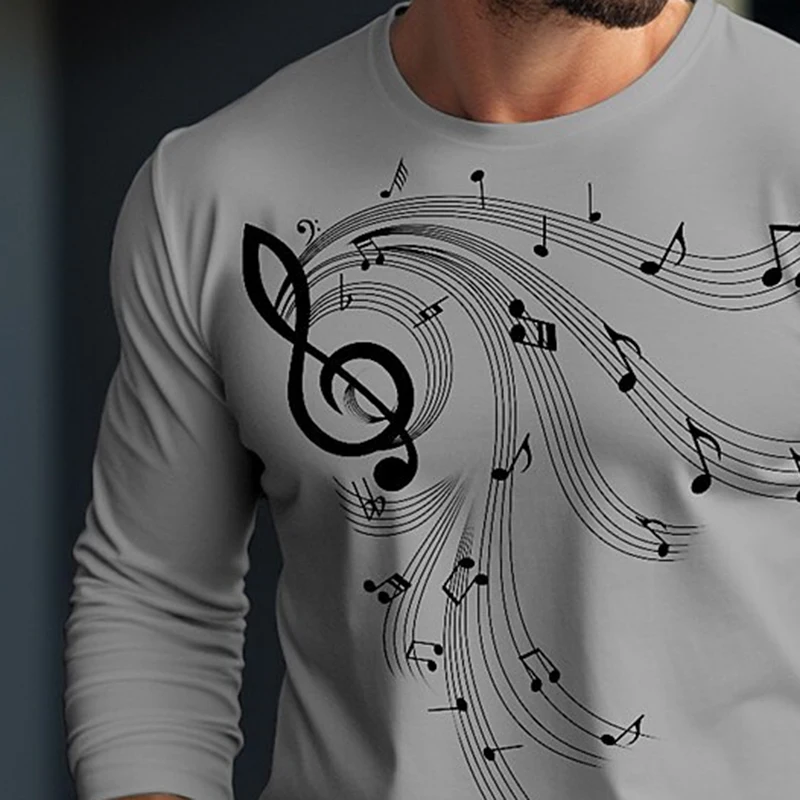 Футболка мужская с длинным рукавом полосатая тенниска 3d принтом музыкальных