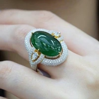 hot sale luxury elegant ladies fashion inlaid green ring hollow oval female ring temperament casual party engagement