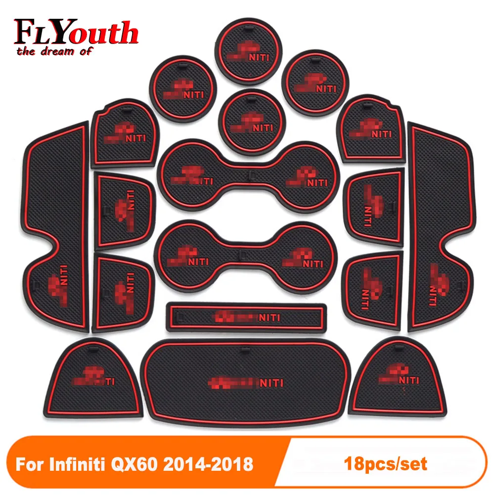 

18Pcs/Set Car Door Groove Mat For Infiniti QX60 2014-2018 Auto Anti-Slip Cup Mat Non Slip Door Gate Pad Car Accessories