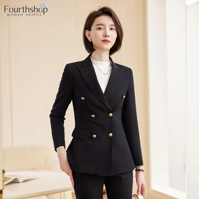 

Office Lady 2 Piece Set Business Work Wear Uniforms Women Pant Suits Professional Outfits 2023 New Formal Trousers Blazer Sets