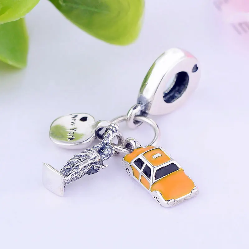 

Fit Original Charm Bracelet 100% 925 Silver Yellow New York Taxi Statue Of Liberty Apple Bead Pendant Jewelry Making Berloque