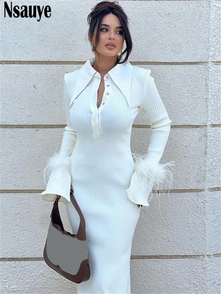 

Nsauye элегантное женское длинное сексуальное Клубное облегающее платье Модное Вечернее Платье макси с длинным рукавом на пуговицах Повседневное трикотажное платье с лентой 2022