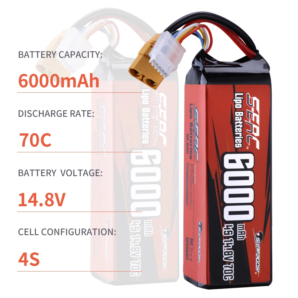 Sunpadow 6000 мАч 4S Lipo аккумулятор для 70C 14 8 В с разъемом XT90 радиоуправляемого