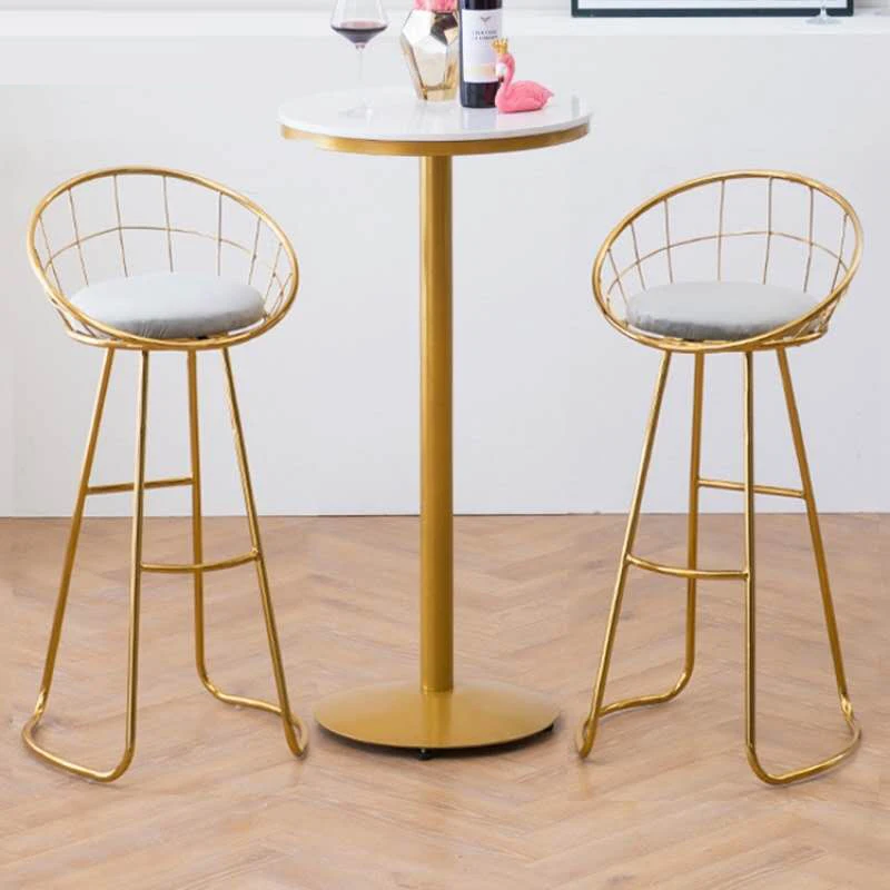 

Modern Bar Stool Wrought Iron Household Furniture Simple High Stool Nordic Backrest Chair Makeup Ins Soft Bag Dressing Chair