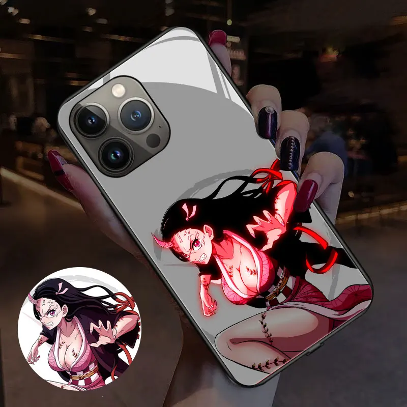 

Cyberpunk Anime Girl Demon Slayer LED Luminous Phone Case For Oneplus 7Pro 8T 9RT 10 ACE Racing Glass Cover