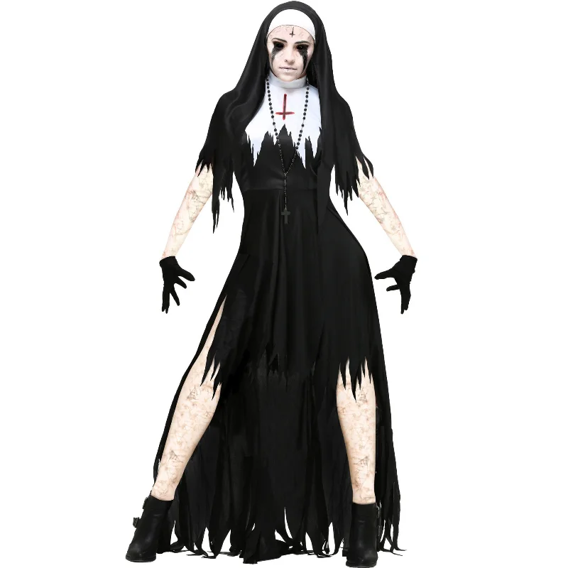 

2022 костюм монахини, демона, сестры, Женский костюм на Хэллоуин, черный, страшный, злый крест, ужас, вампир, зомби, монахиня, маскарадный костюм...