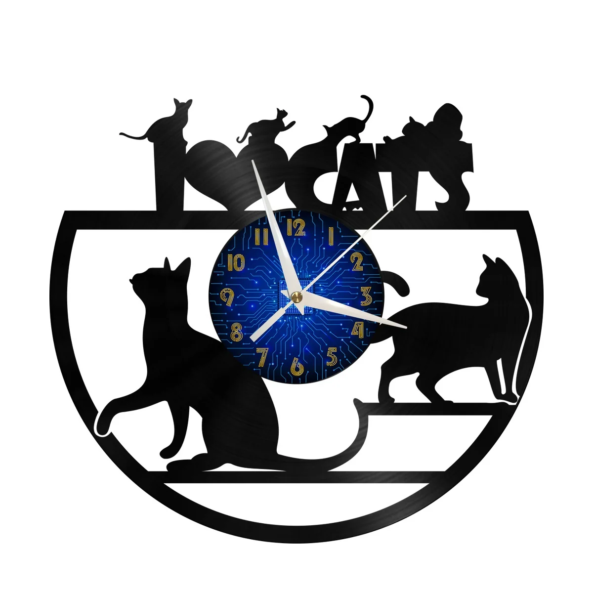 

I Love Cats Vinyl Wall Clock, Vinyl Record Clock Wall Art Silent & Non-ticking