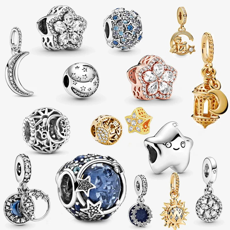 

Shining Stars Crescent Moon Pendant Jewelry Necklaces Joyas De Plata 925 Sterling Silver Beads