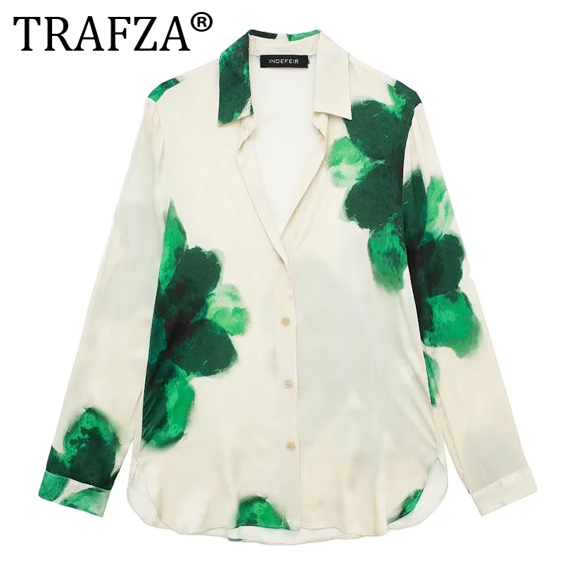 Женский костюм с принтом TRAFZA однобортная Повседневная рубашка отложным