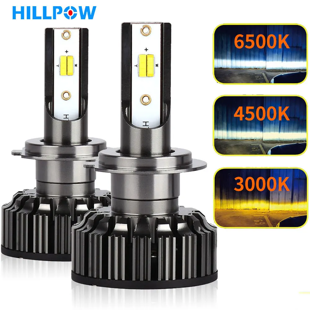 Hillpow LED Car Headlights H4 H7 H11 3 In 1 Color 80W 20000LM For Auto Fog Lights 3000K 4500K 6500K Automotivo H8 HB4 H1 H3 Lamp