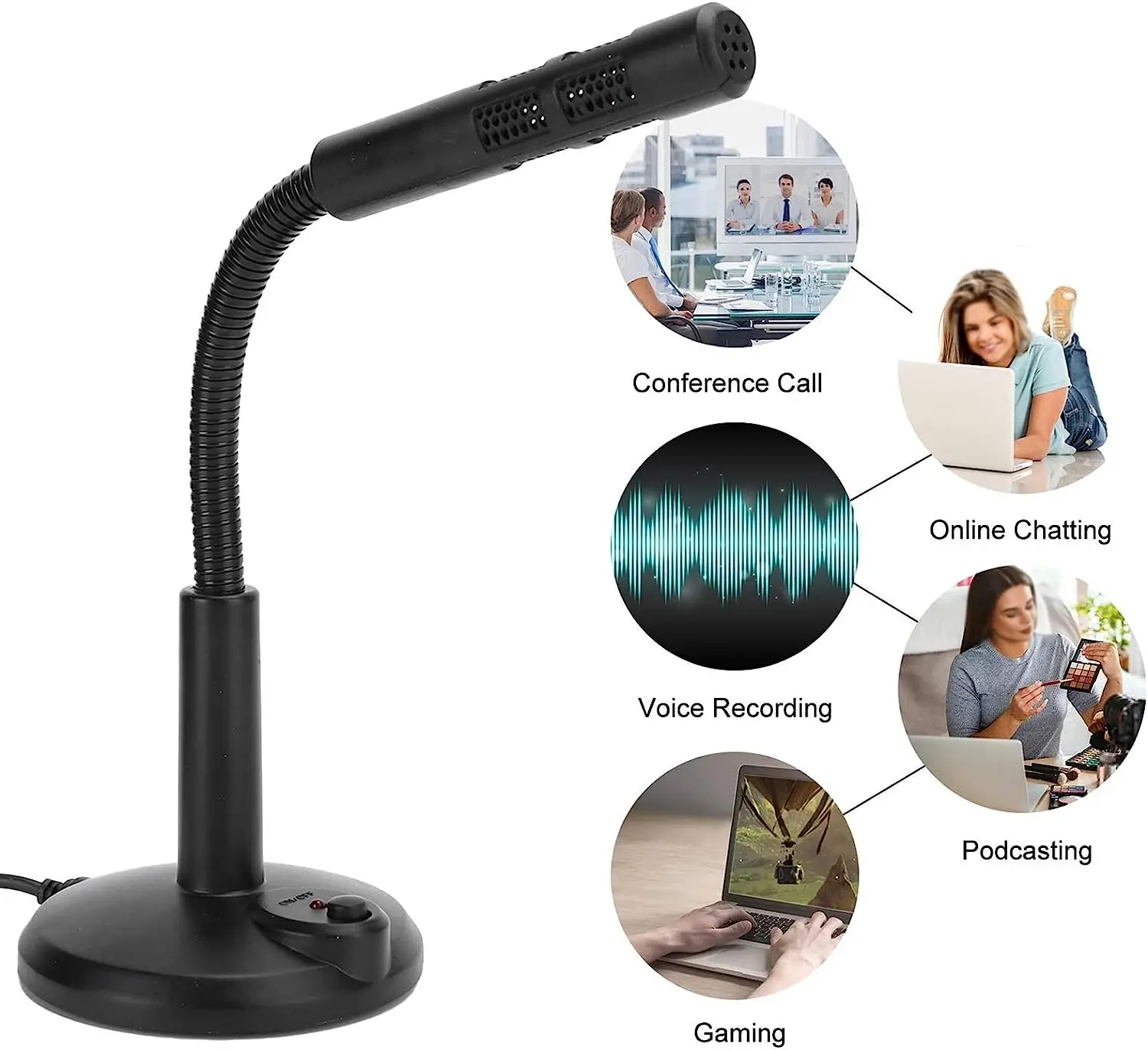 

USB Microphone for Computer Adjustable Hose Microphone for Desk Noise Cancelling Plug & play laptop microphone with mute but