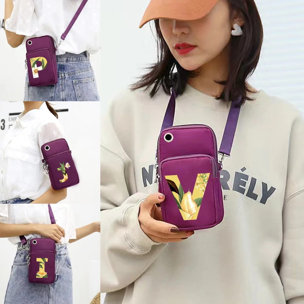 

2022 Women Shoulder Bag Universal Cell Phone Iphone 14/Huawei/Xiaomi/oppo/vivo Organizer Floral Letter Print Arm Packet Purse
