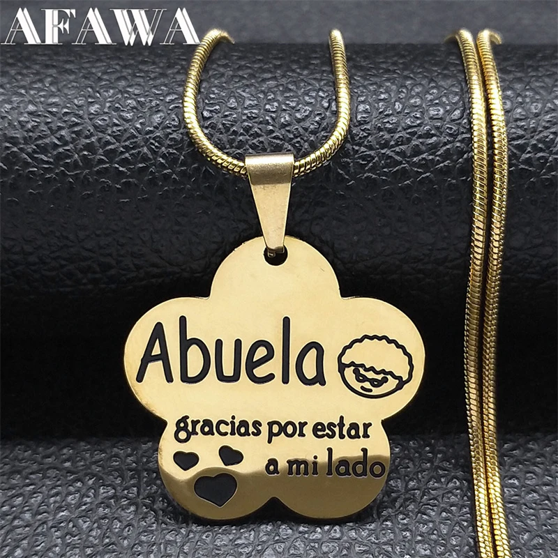 

Spainsh Abuela Love Heart Necklace for Women Men Stainless Steel Gold Color Flower Necklaces Appreciation Gift Jewelry NS02