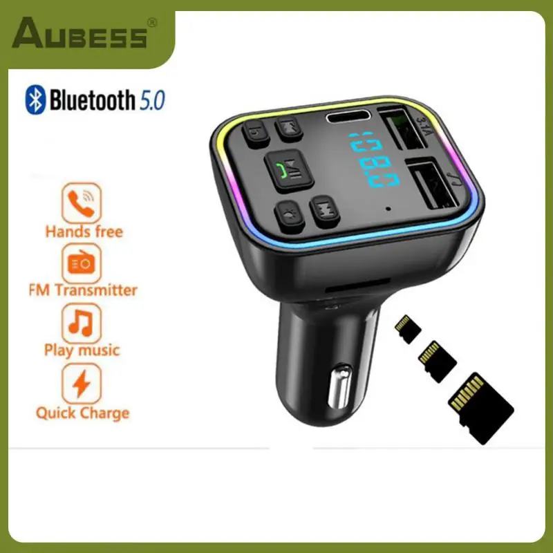 

Multifunction Car 5.0 Fm Transmitter Car Charger Pd Fast Charging Pd Type-c Dual Usb 3.1a Colorful Ambient Light