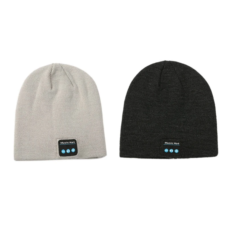 

2 Pcs Warm Bluetooth Hat Music Beanie Cap Music Earphone Cap Running Sports Call Listening to Songs, Black & Gray