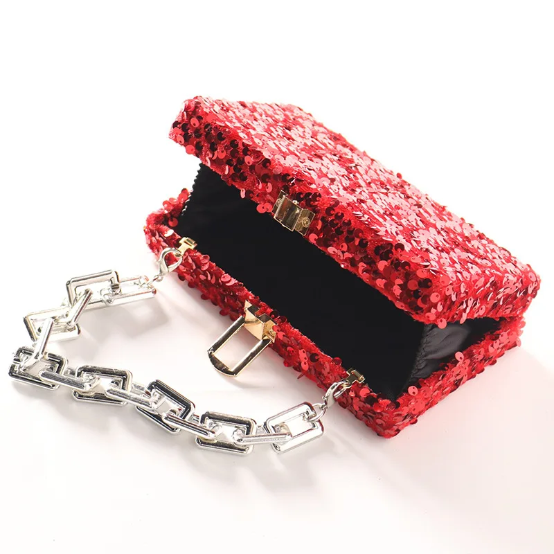 2023 New Dinner Party Fashion Hand-Held Small Square Sequins Ladiesbag Bag