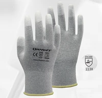 carbon nylon lining esd safe glove anti static pu finger top coated work gloves