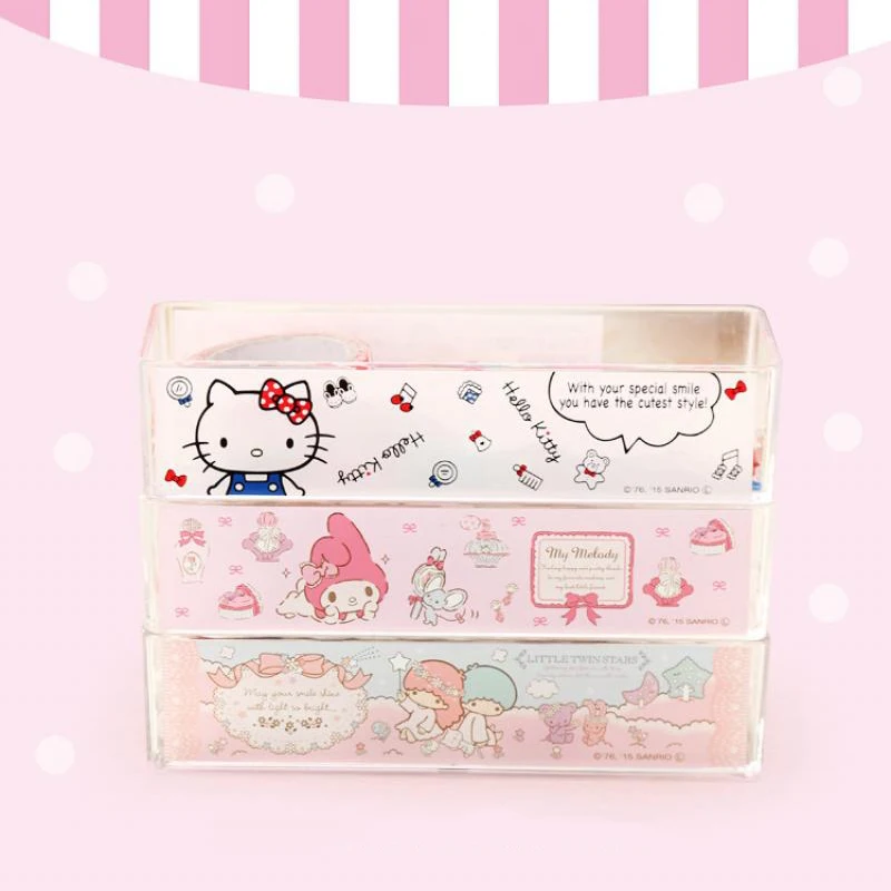 

Настольный органайзер Kawaii Sanrio, мультяшный Hello Kittys Kuromi, коробка для хранения My Melody, милые аксессуары для красоты, настольные игрушки для девоч...