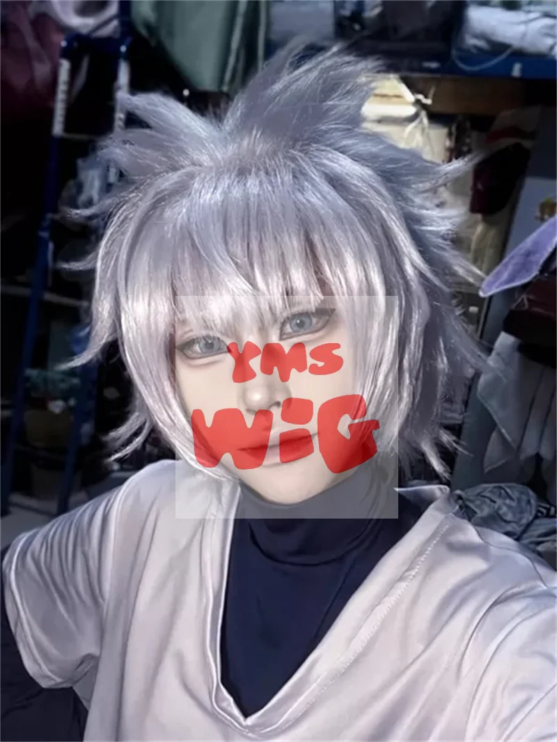 Парик для косплея японского аниме Killua Zoldyck серебристый короткий термостойкий