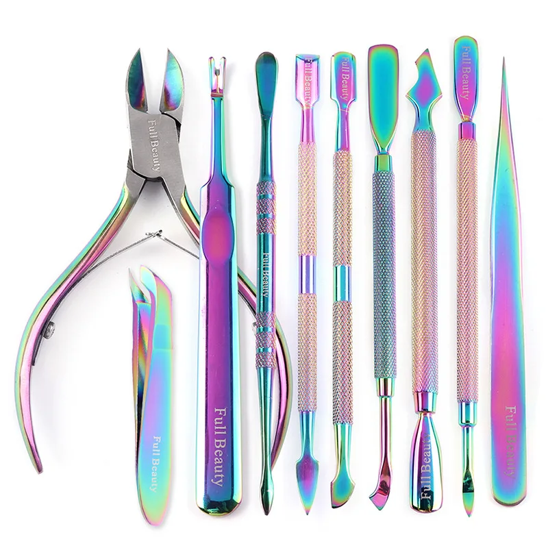 

Manicure Care Steel Korean Styles Nail Remover Color Chameleon Planing Dead Skin Fork Tweezers Clip Scissors Nail Tool Set