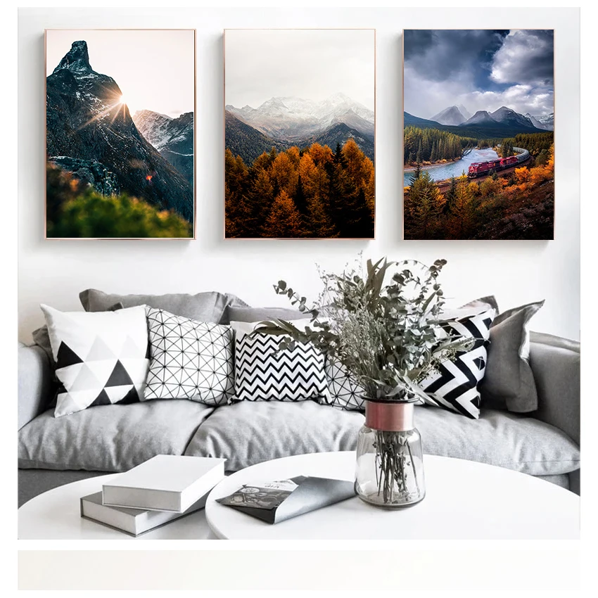 

Nordic Style Poster Mountain Forest Canvas Prints River Picture for Living Room Road Wall Art Painting No Framed Postres Decor