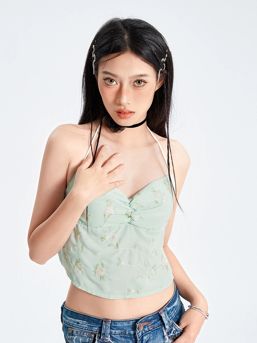 

Women s Boho Floral Print Halter Neck Sleeveless Backless Crop Top for Summer Streetwear Shirt Casual Clothes