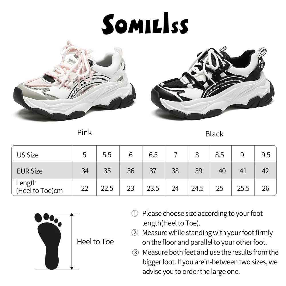 SOMILISS Women Platform Sneakers Genuine Leather Mesh Patchwork Chunky Sneakers Comfortable Ladies Fashion Casual Shoes