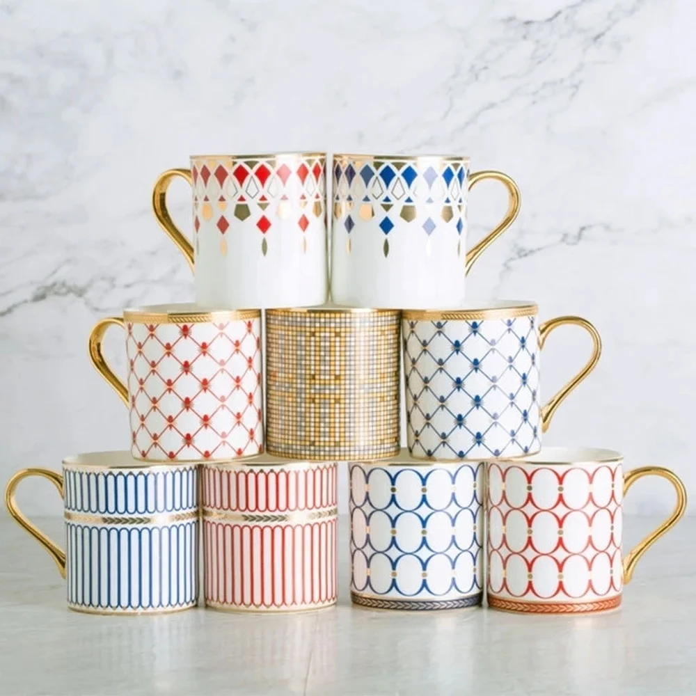 

350ml New British Style Luxury Gold Stripes Bone China Couple Coffee Mug Afternoon Water Tea Drink Cup with Gift Box