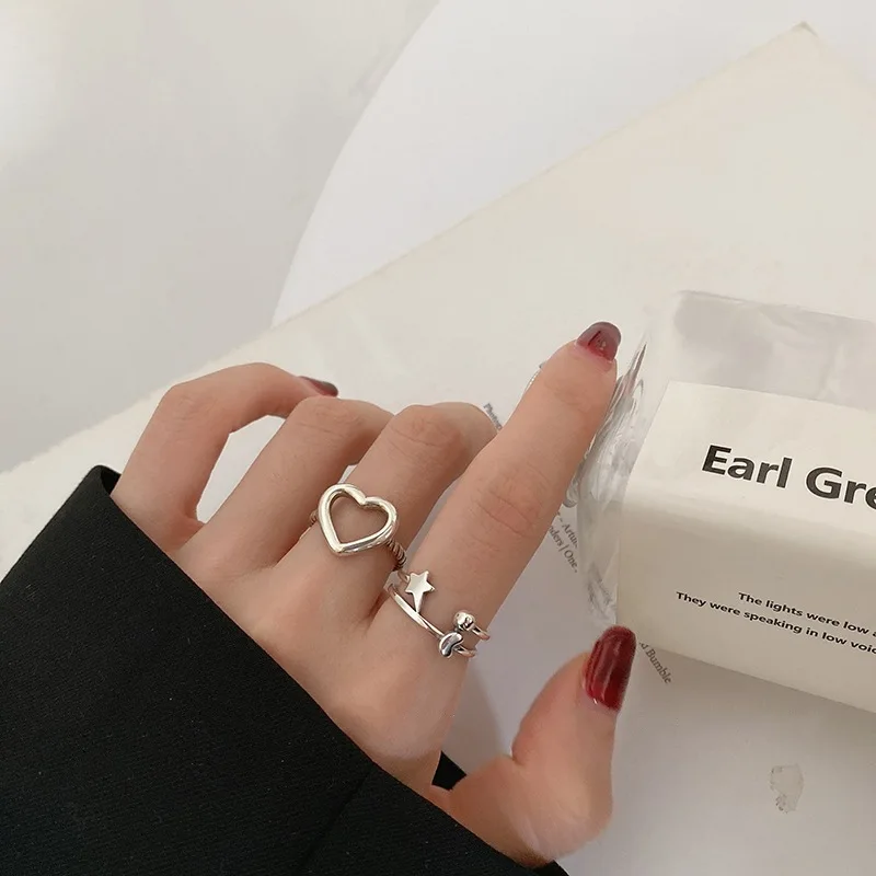 

FMILY Minimalist Geometric Star Ring S925 Sterling Silver New Fashion Double Layer Hip Hop Punk Jewelry for Girlfriend Gifts