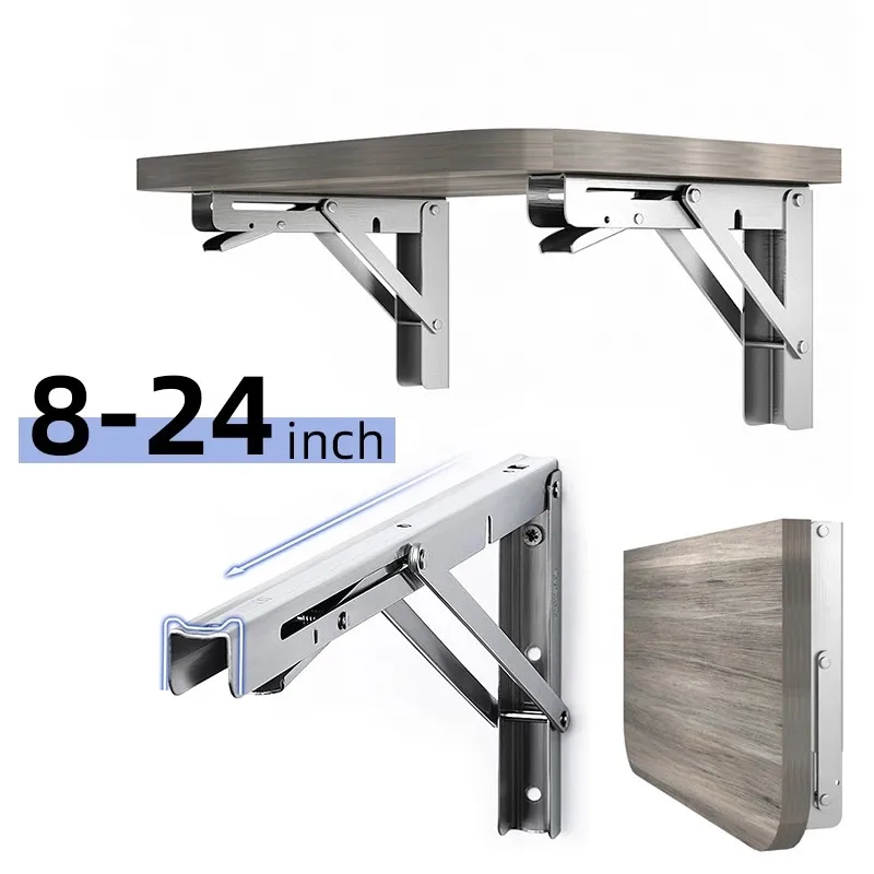

2PCS 8-24 Inch Stainless Steel Heavy-Duty Folding Bracket,High Load-Bearing Wall-Mounted Folding Table Frame, Furniture Hardware