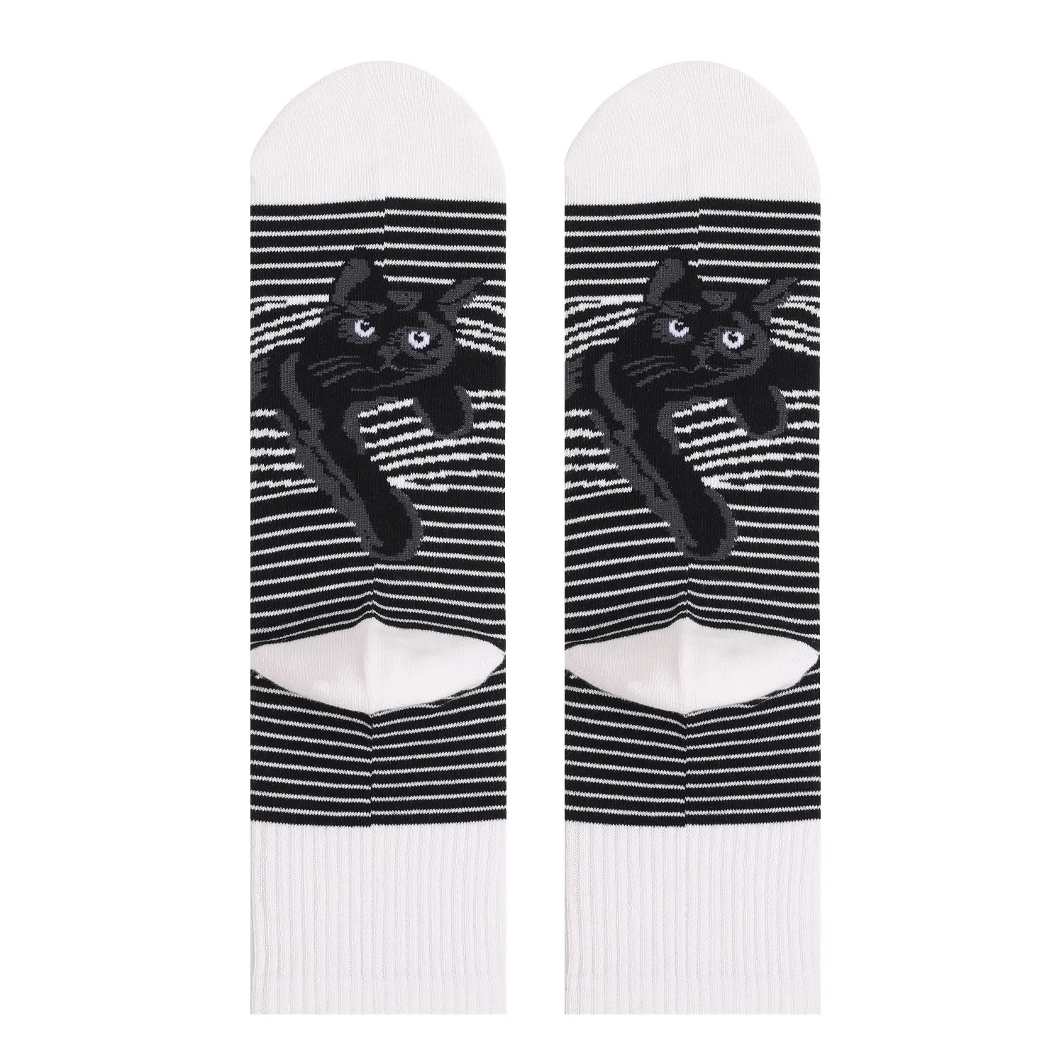 3 Pairs The New Men's Socks Black and White Striped Animal Cat Print Plus Size Men and Women In The Tube Socks Funny Socks