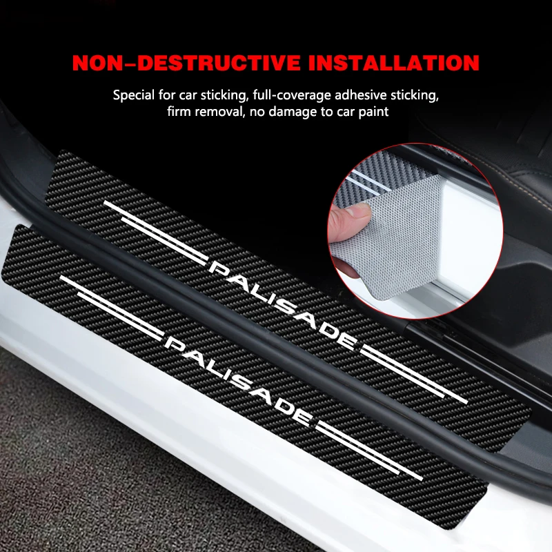 

4 Pcs/set Car Door Sill Stickers Anti-Scratch Waterproof Decals Auto Decorative Stickers For Hyundai Palisade 2021 2020 2019