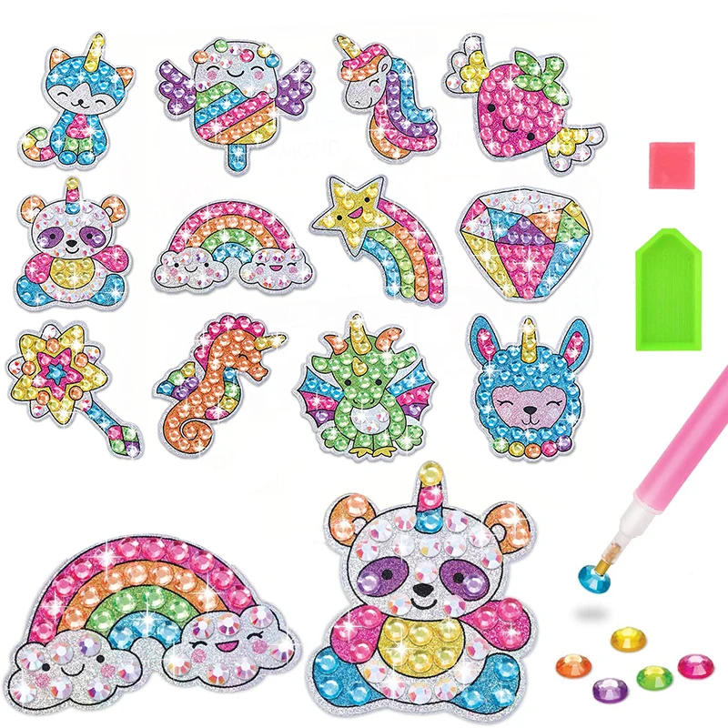 

Kids Diamond Painting Stickers Kit 12Pcs DIY Stickers Arts Cartoon Animal Diamond Painting by Numbers Arts Children Toys Gift