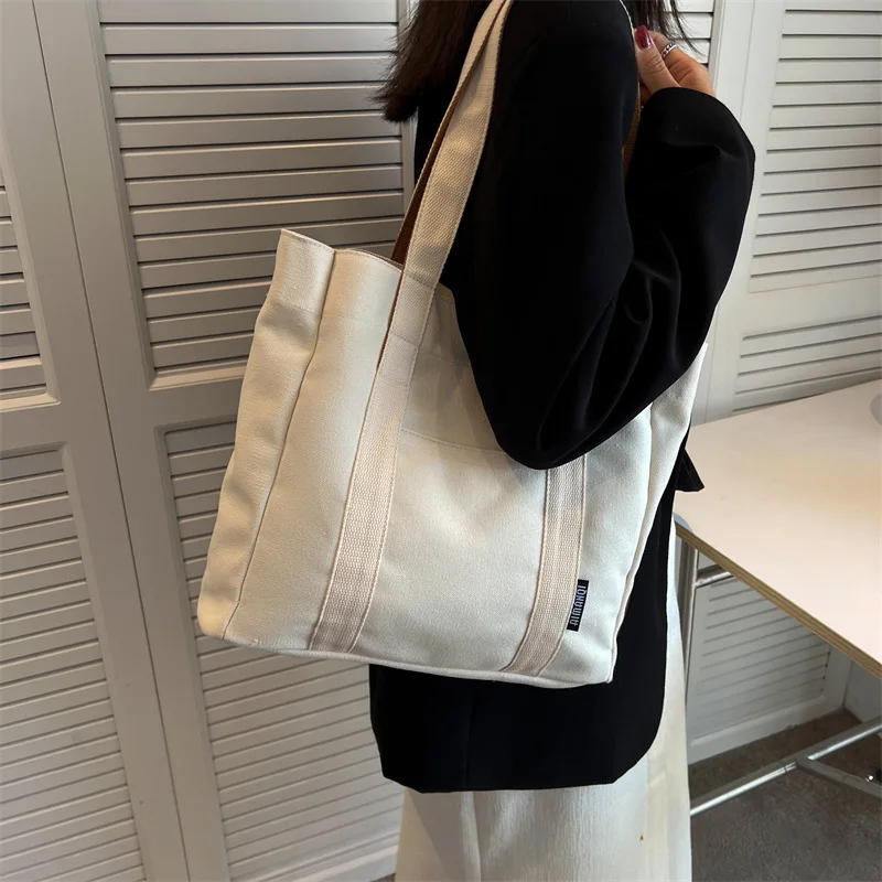 

Повседневная Женская Холщовая Сумка через плечо 2022, трендовая вместительная сумка-тоут, простая Студенческая женская сумка через плечо в стиле преппи
