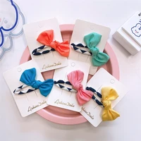 new korean childrens spring bright color fabric adjustable bow hairpin girls plaid parent child side clip hair accessories