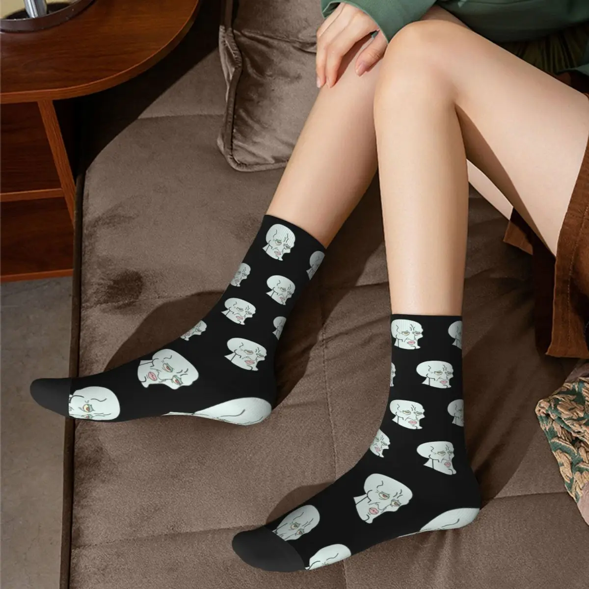 Autumn Winter Crazy Design Women Men Handsome Squidward Tentacles Meme Socks Non-slip Basketball