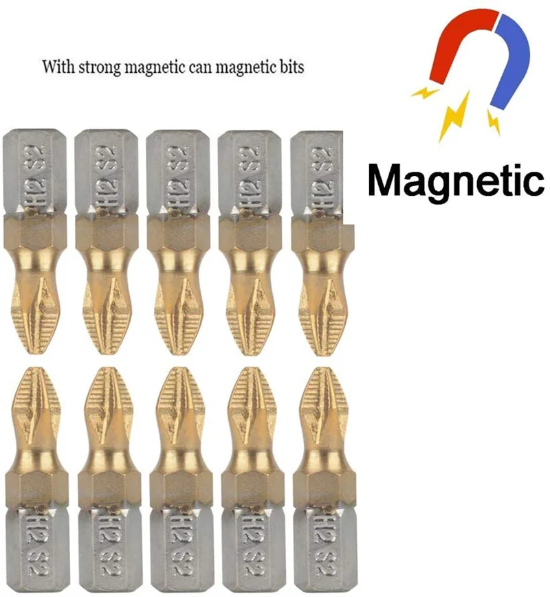 

10 шт. 25 мм PH2 магнитные Биты для отвертки 1/4 дюйма шестигранный хвостовик отвертки с титановым покрытием биты для электрической дрели электр...