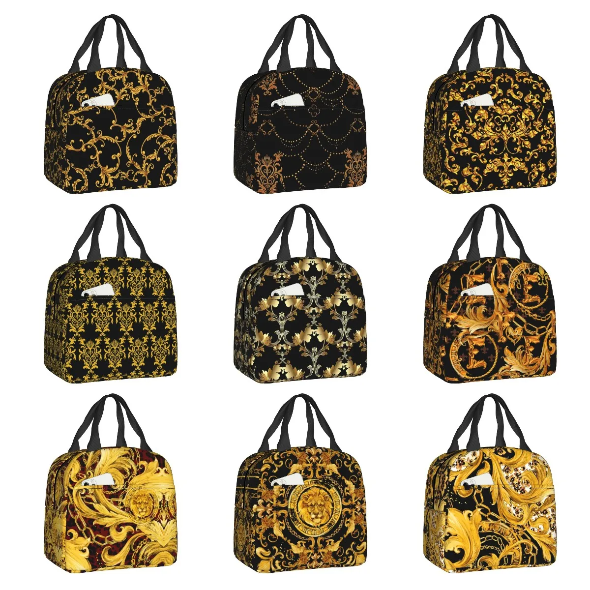 

Golden Baroque Leafs Floral Insulated Lunch Bag for Women Leakproof Flower Thermal Cooler Lunch Tote Kids School Children