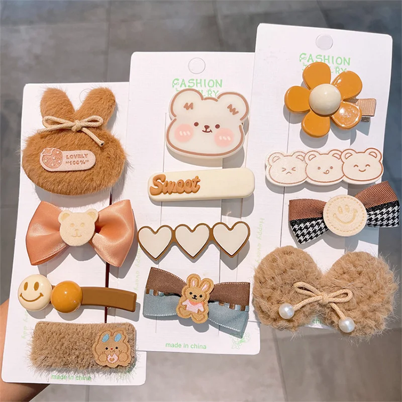 

Charmsmic Little Young Girls Hair Clips Autumn Winter Hairgrips Plush Rabbit Lovely Bobby Pin Coffee Brown Color Hair Jewelry