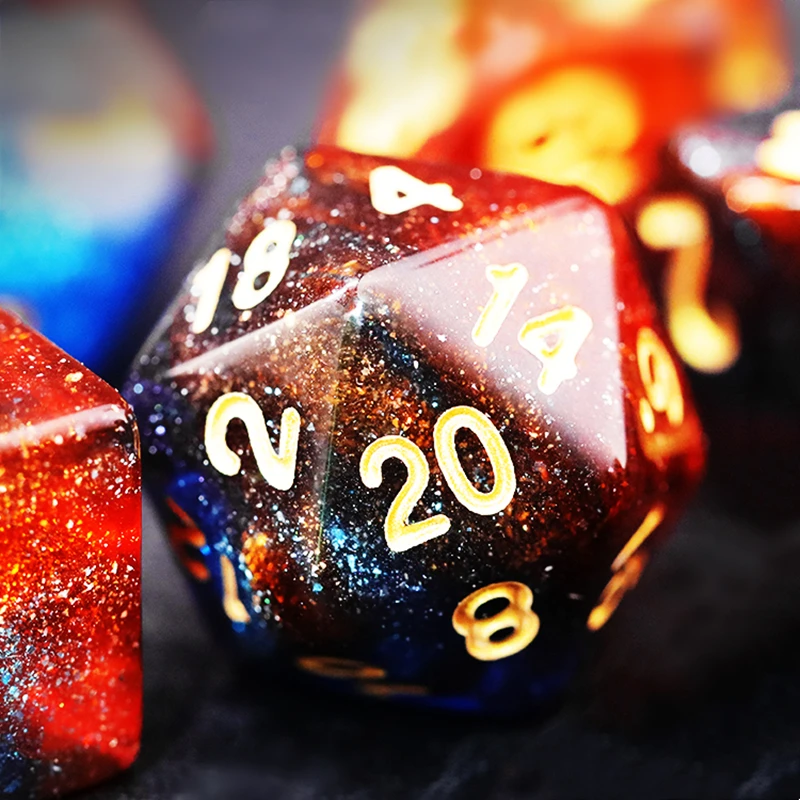 

7Pcs/Set Dark Blue and Orange Starry Sky Dice D&D COC Dice D4 D6 D8 D10 D% D12 D20 Table Games DND MTG RPG Dice Set SALE