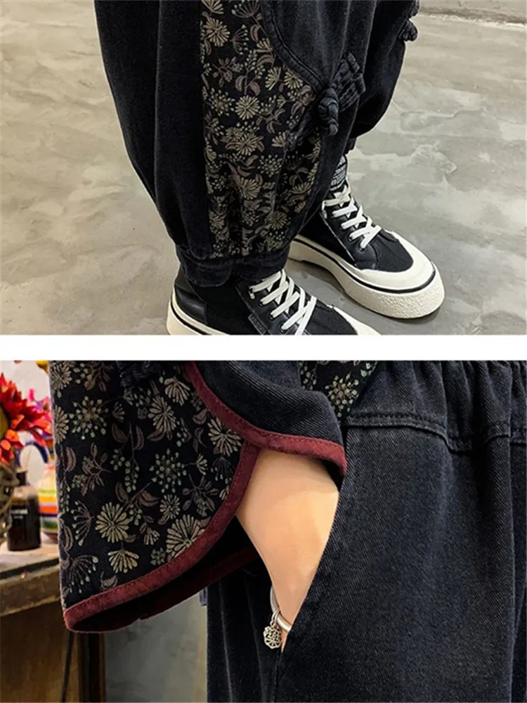 Винтажный джинсовый пиджак и брюки в китайском стиле осенний комплект большого