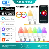 tuya smart home e14 wifi smart light bulb rainbow rgb lamp gu10 voice control timing led lights for alexa google smartlife