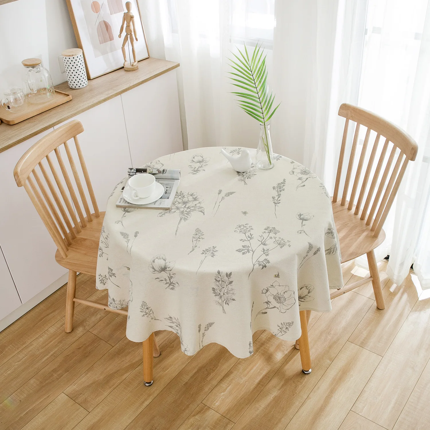 

Круглая скатерть с принтом папоротника, хлопково-льняная крышка для круглого стола для кухни, столовой, фермерского дома, декоративная, для использования в помещении и на открытом воздухе