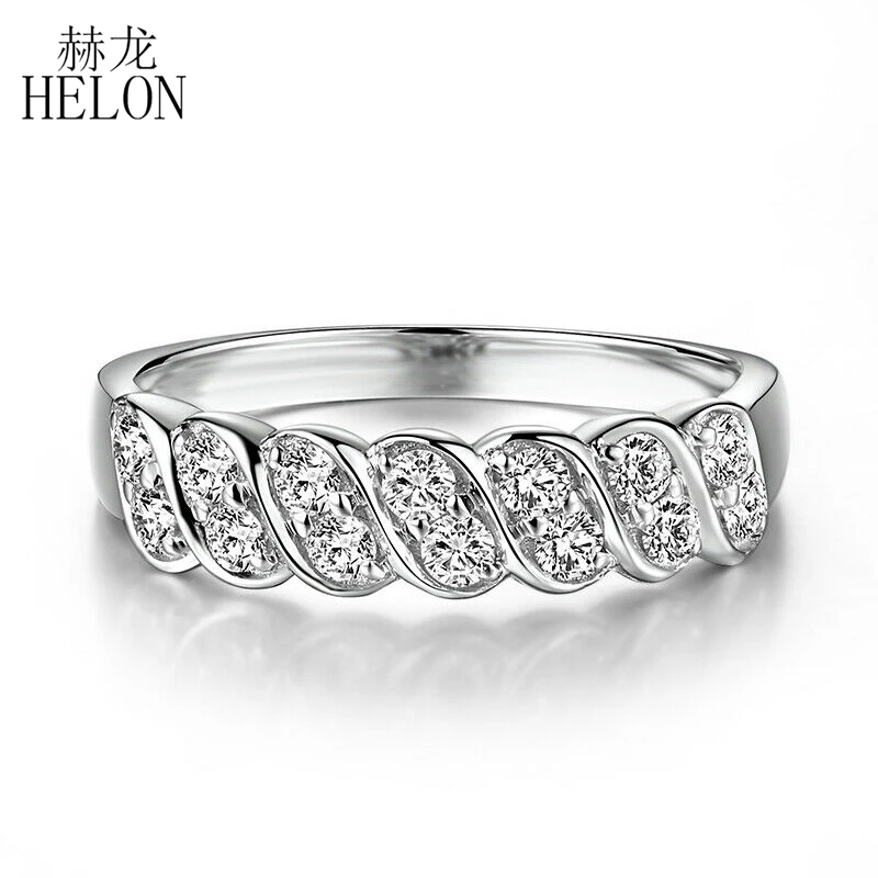 

HELON Moissanite Ring Solid 14k 10k White Gold DEF Color 0.5ct Round Lab Grown Diamond Women Elegant Fine Jewelry Wedding Ring